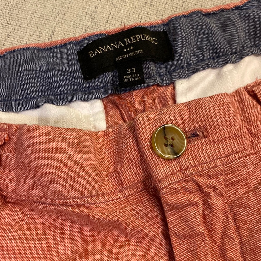 BANANA REPUBLIC Mens Sz 33 Shorts Linen Cotton Flat Front Pink 9.5" Ins Aiden